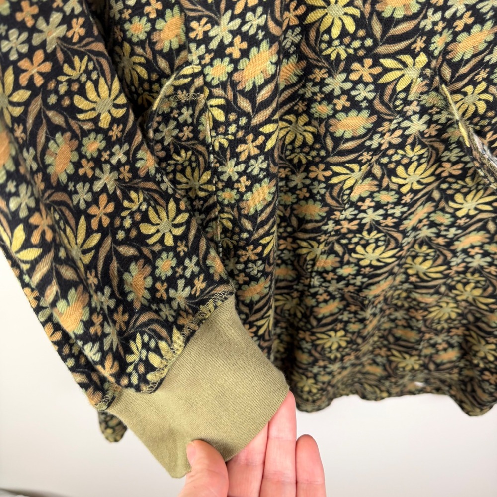 Natural Life‎ Floral Tunic Top Mini Dress Large Olive Green Cotton Boho Stretch - Picture 4 of 9